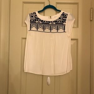 Embroidered white and navy blouse
